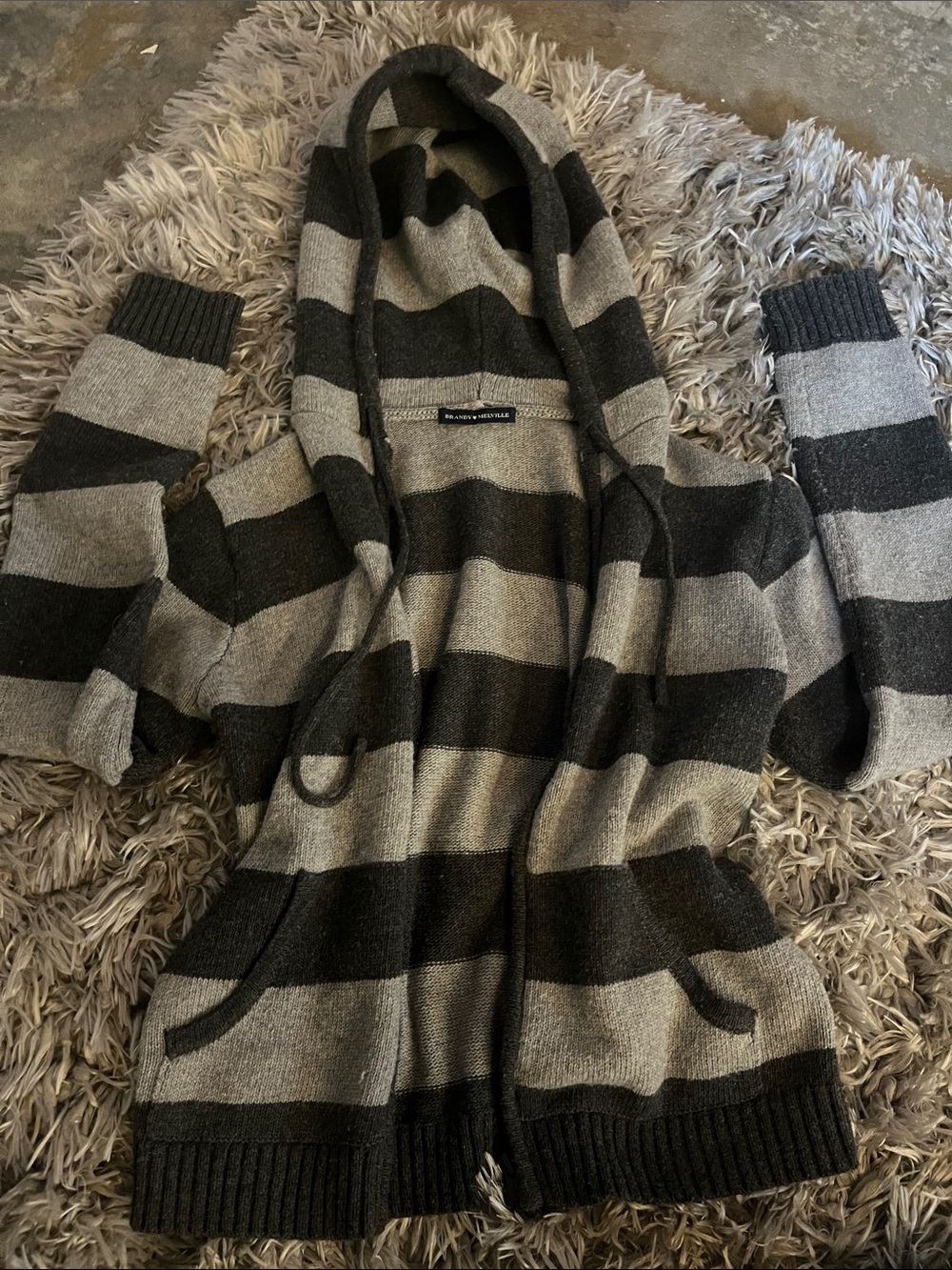 Brandy melville Striped Hooded Knit Sweater